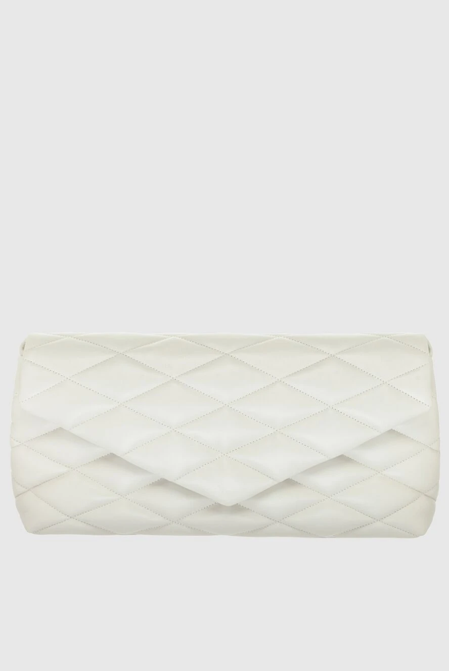 Saint Laurent Women's white quilted leather clutch bag - textured leather, metal logo. genuine leather. Fastener: magnetic button. Country of manufacture: Italy. Care: specialized cleaning - photo 1