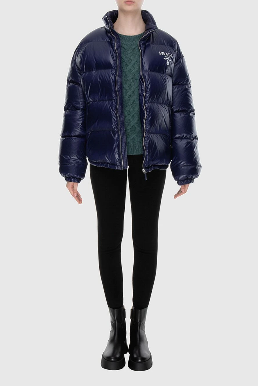 ダウンジャケット・コート PRADA BLUE DOWN JACKET WITH BLUE FLANNEL BELT Prada down jacket made of nylon blue for women 171064
