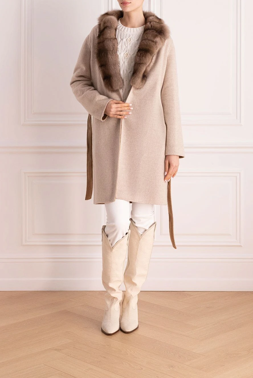 Fabio Gavazzi women s beige sable and cashmere coat 171094 Women coats Domino Online Store Ukraine