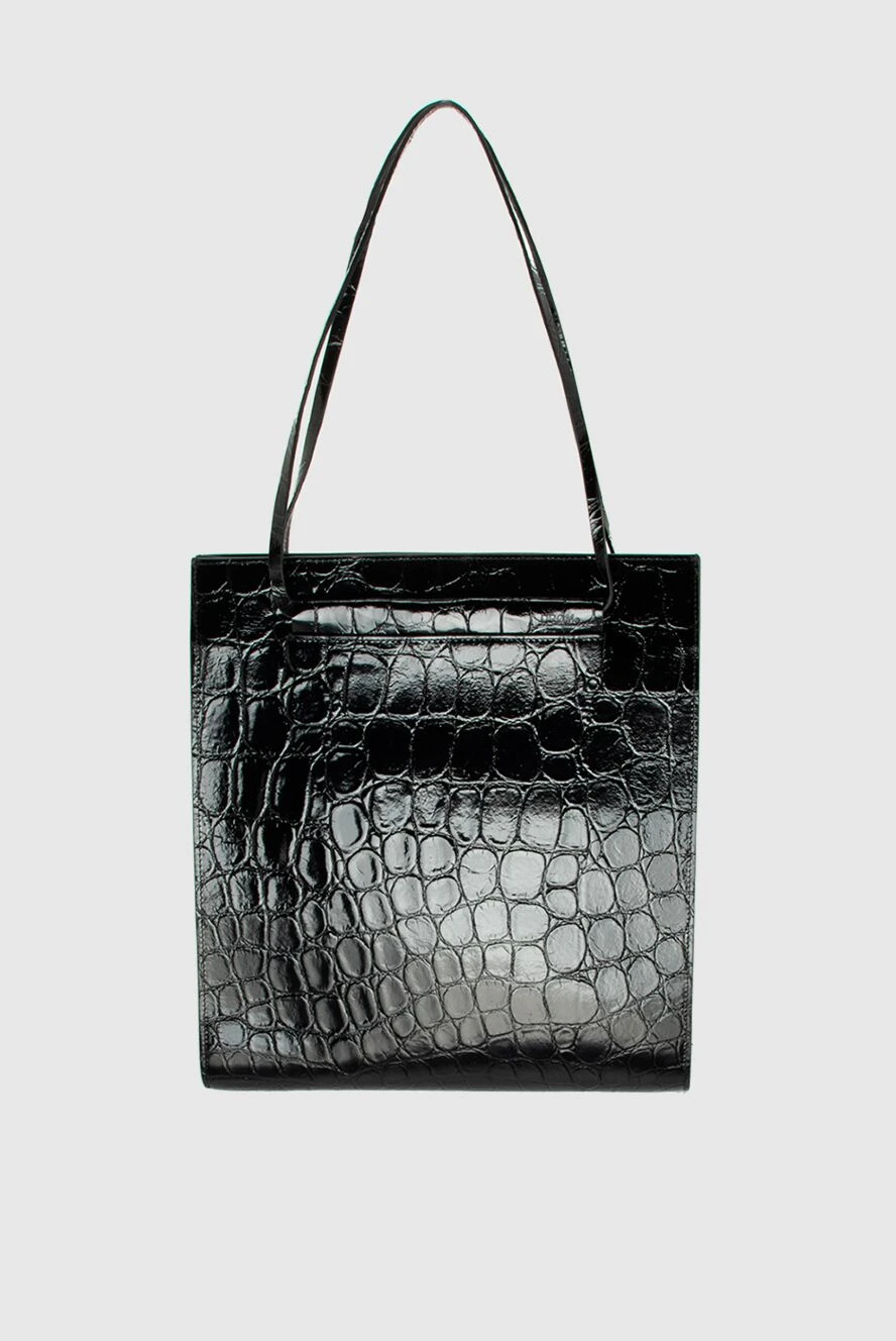 DROMe Black leather women's tote bag with a grainy texture - 100% genuine leather. Country of manufacture: Italy. Care: specialized cleaning - photo 1