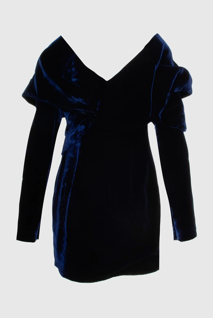 Tom Ford Blue cocktail mini dress with asymmetrical V-neck and long sleeves - voluminous shoulders-buffs with folds in the assembly. Skdad: 69% viscose 31% cupra. Fastener: Zipper. Country of manufacture: Italy. Care: specialized cleaning - photo 1