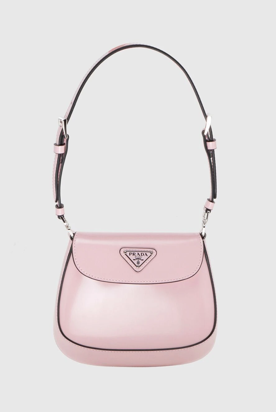 Prada Women's bag pale pink leather with logo - metal patch with logo. genuine leather. Fastener: magnetic button. Country of manufacture: Italy. Care: specialized cleaning - photo 1