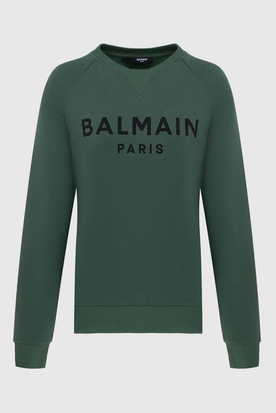 Balmain Cotton green sweatshirt for men - Balmain logo. 97% cotton, 3% elastane. Country of manufacture: Italy. Care: specialized cleaning - photo 1