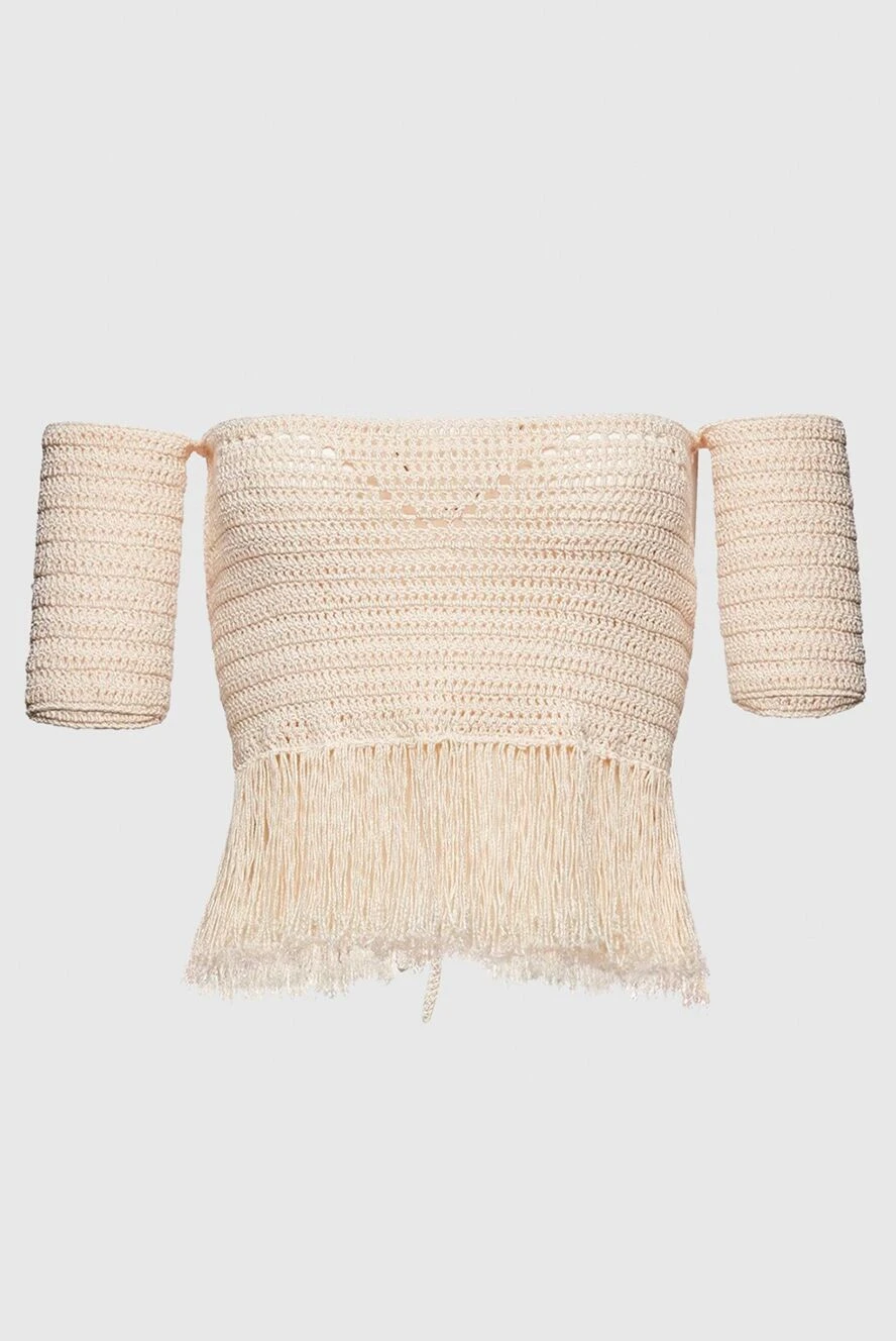 Magda Butrym Beige cotton and viscose top for women - fringe, knitted structure. 75% cotton, 25% viscose. Country of manufacture: Italy. Care: specialized cleaning - photo 1