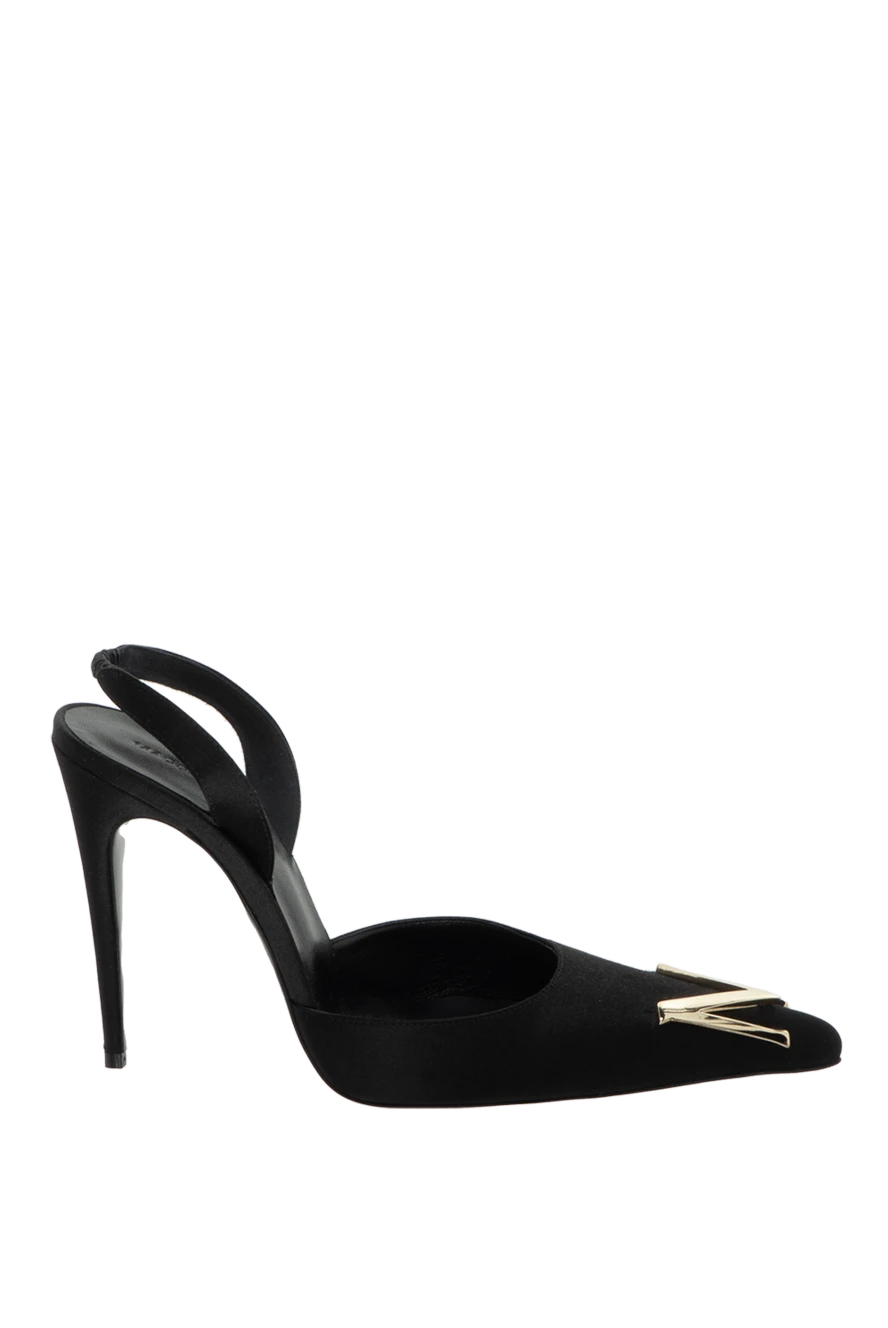 Magda Butrym Women's black shoes with a golden logo on the toe - Decoration: logo on the insole, gold-plated logo on the toe. genuine leather, silk. Heel height: 11 centimeters. Country of manufacture: Italy. Care: specialized cleaning - photo 1