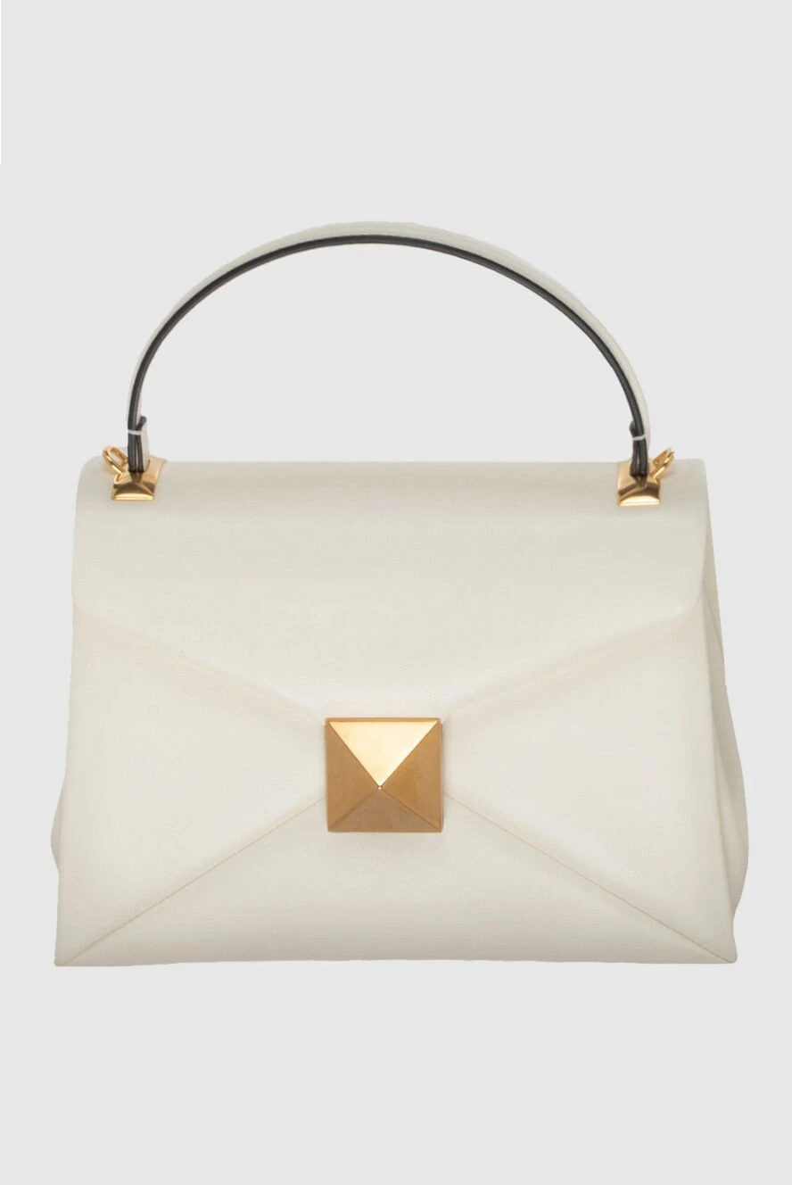 Valentino Women's white leather bag with geometric inserts - metal inserts. genuine leather. Fastener: magnetic button. Country of manufacture: Italy. Care: specialized cleaning - photo 1