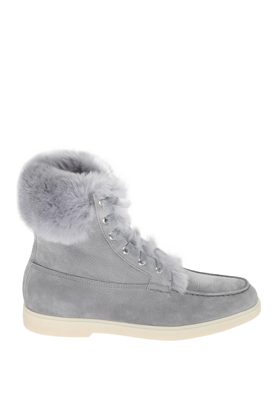 Santoni Women's gray boots made of leather and fur - fur. nubuck, fur. Heel height: 2 centimeters. lacing. Country of manufacture: Italy. Care: specialized cleaning - photo 1