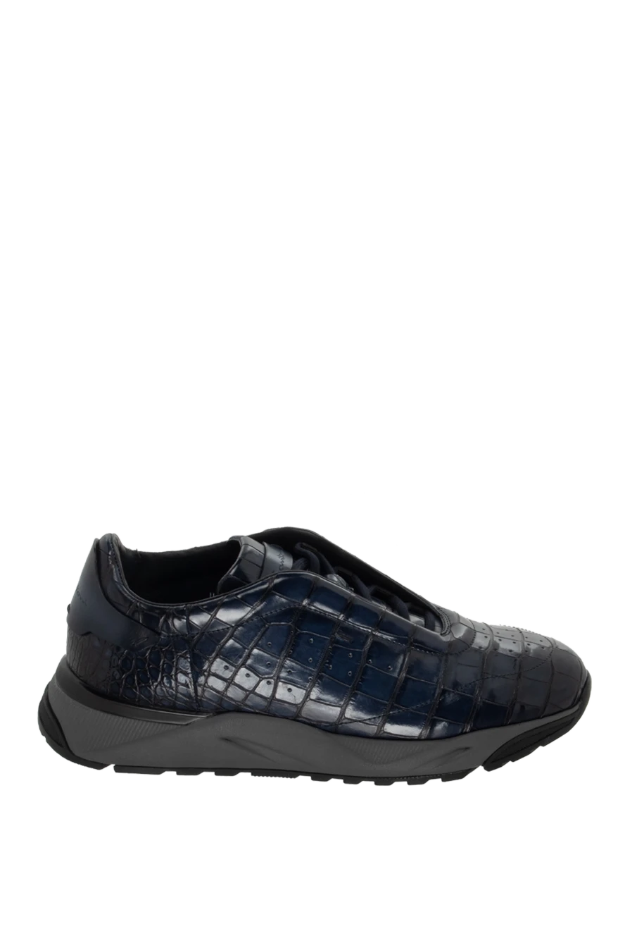 Santoni Blue crocodile leather sneakers for men - 100% crocodile skin. lacing. Country of manufacture: Italy. Care: specialized cleaning - photo 1