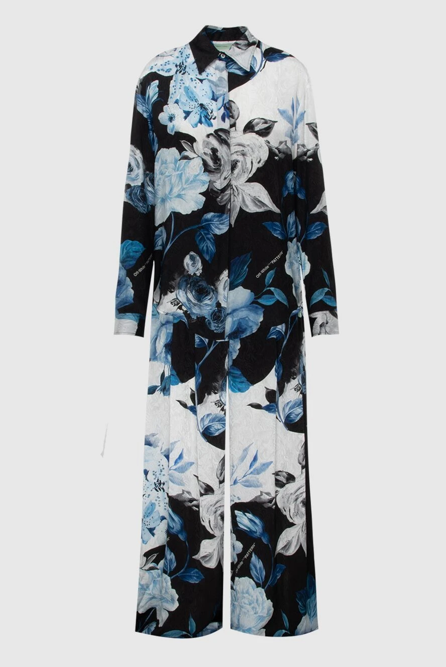 Off-White Black silk pantsuit for women - floral print. 100% silk. Country of manufacture: Italy. Care: specialized cleaning - photo 1