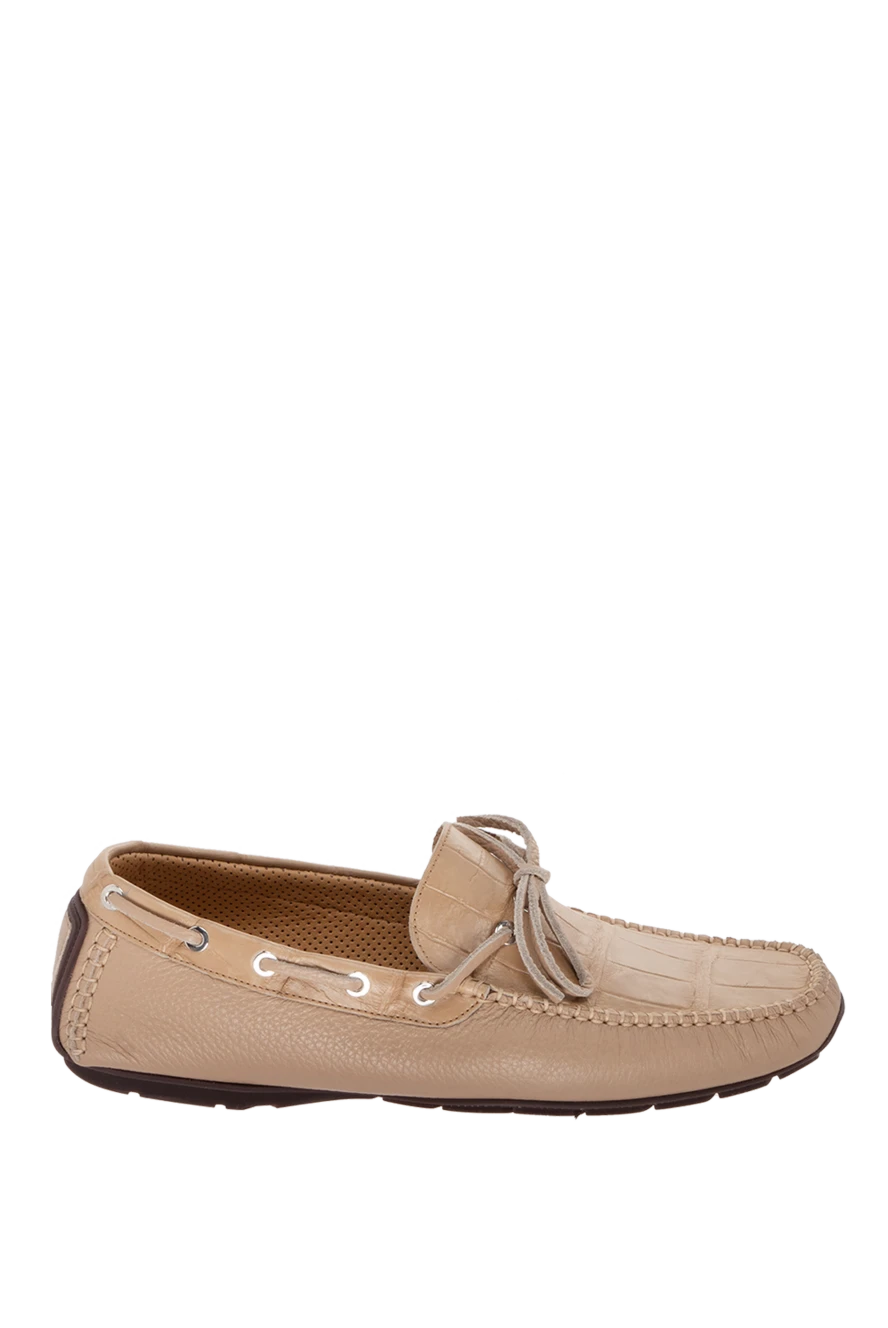 Cesare di Napoli Men's moccasins made of genuine leather and alligator leather beige - Decorative lacing. 50% genuine leather, 50% alligator skin. Interior: Leather. Insole: Leather. Outsole: Other materials. Country of manufacture: Italy. Care: specialized cleaning - photo 1