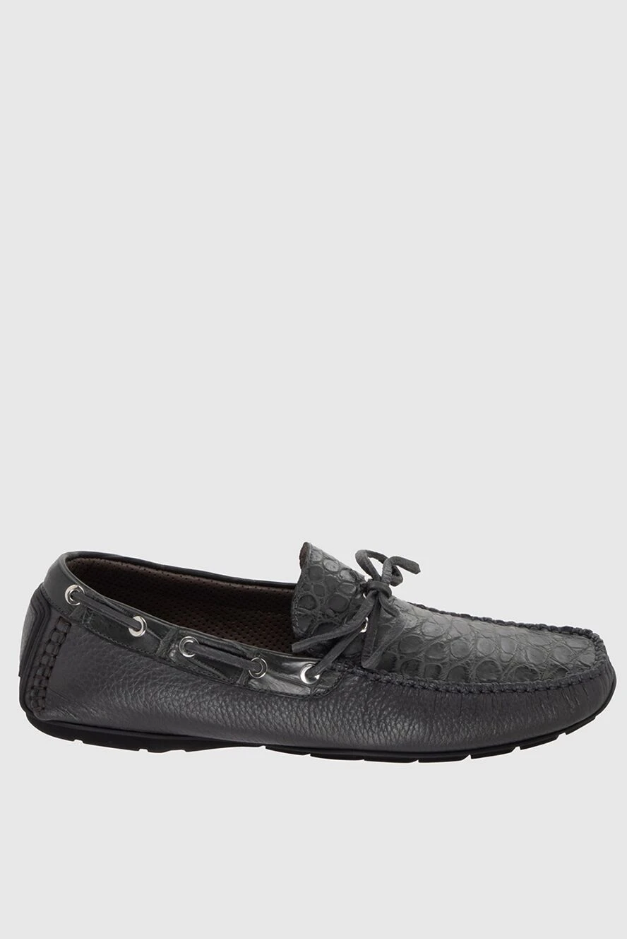 Cesare di Napoli Men's moccasins made of genuine leather and alligator leather gray - Decorative lacing. 50% genuine leather, 50% alligator skin. Interior: Leather. Insole: Leather. Outsole: Other materials. Country of manufacture: Italy. Care: specialized cleaning - photo 1