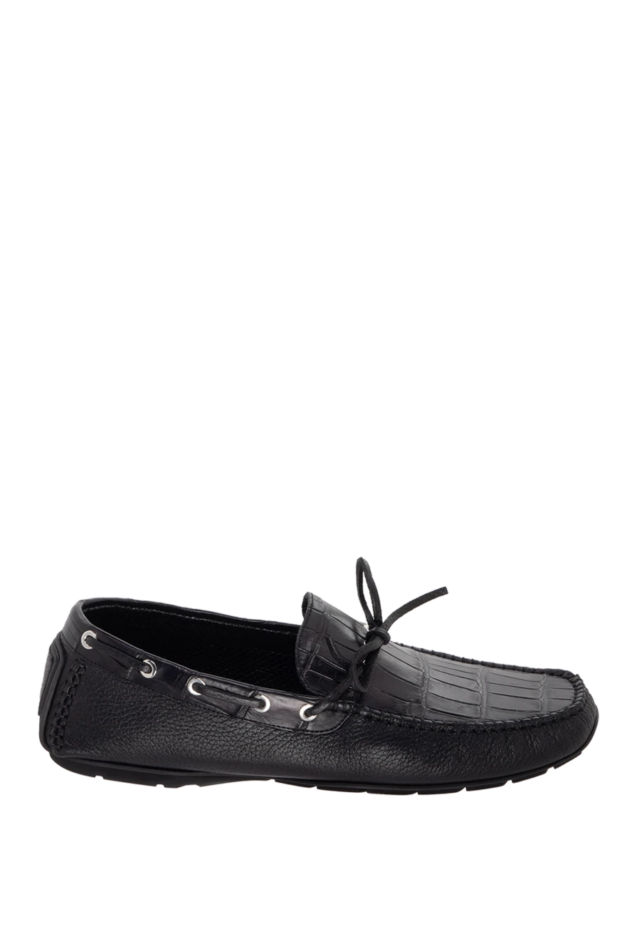 Cesare di Napoli Men's moccasins made of genuine leather and alligator leather black - Decorative lacing. 50% genuine leather, 50% alligator skin. Interior: Leather. Insole: Leather. Outsole: Other materials. Country of manufacture: Italy. Care: specialized cleaning - photo 1