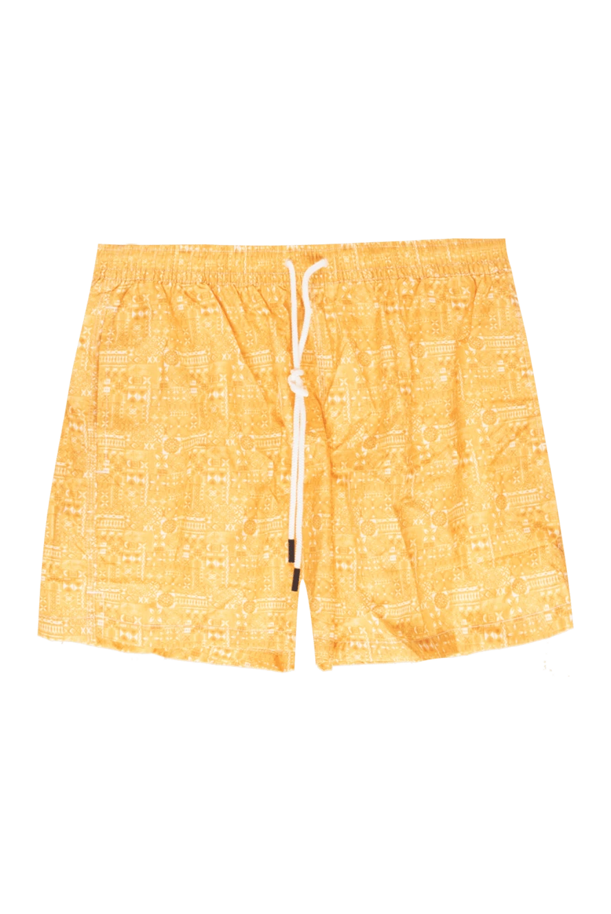 Gran Sasso Yellow polyester beach shorts for men - logo patch, patterned print. 100% polyester. Closure Type: Drawstring Elastic Waistband. two pockets, back patch pocket with Velcro flap. Country of manufacture: Italy. Care: specialized cleaning - photo 1