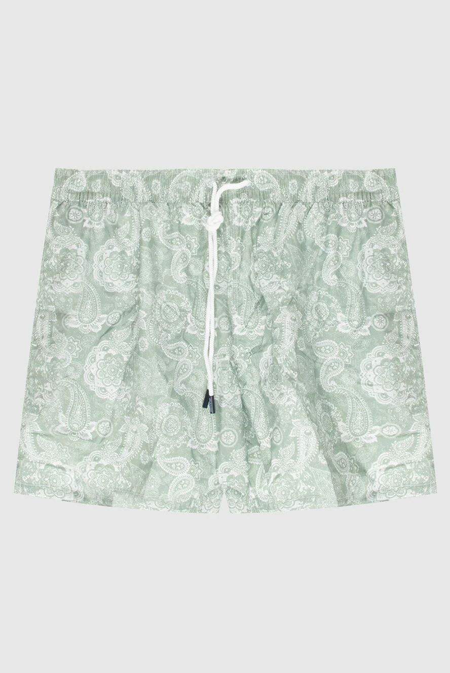 Gran Sasso Green polyester beach shorts for men - logo patch, patterned print. 100% polyester. Closure Type: Drawstring Elastic Waistband. two pockets, back patch pocket with Velcro flap. Country of manufacture: Italy. Care: specialized cleaning - photo 1