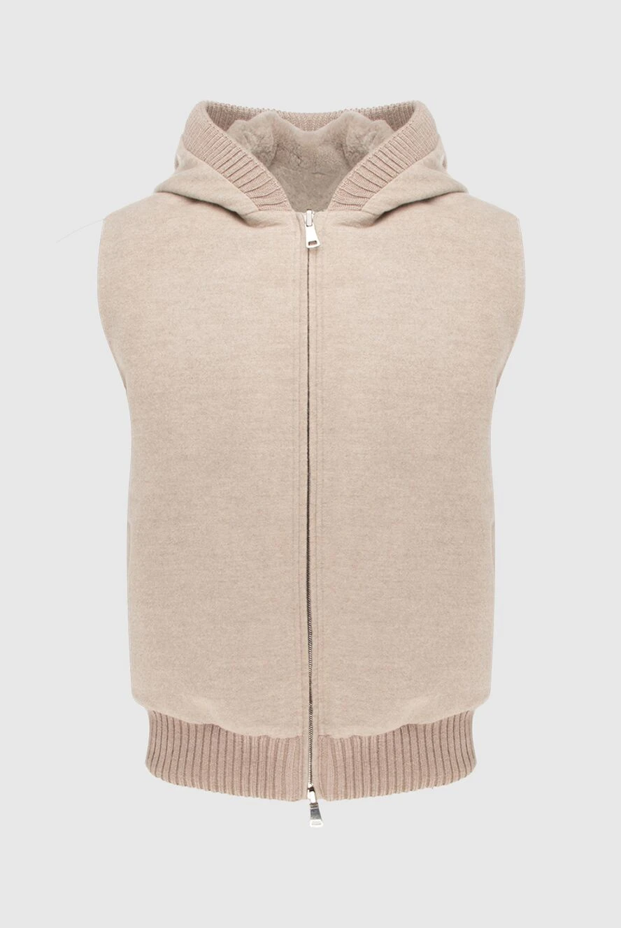 Fabio Gavazzi Cashmere vest beige for men - Hood. 100% cashmere. Closure: Zipper. Two zippered side pockets. Lining: Mink. Country of manufacture: Italy. Care: specialized cleaning - photo 1