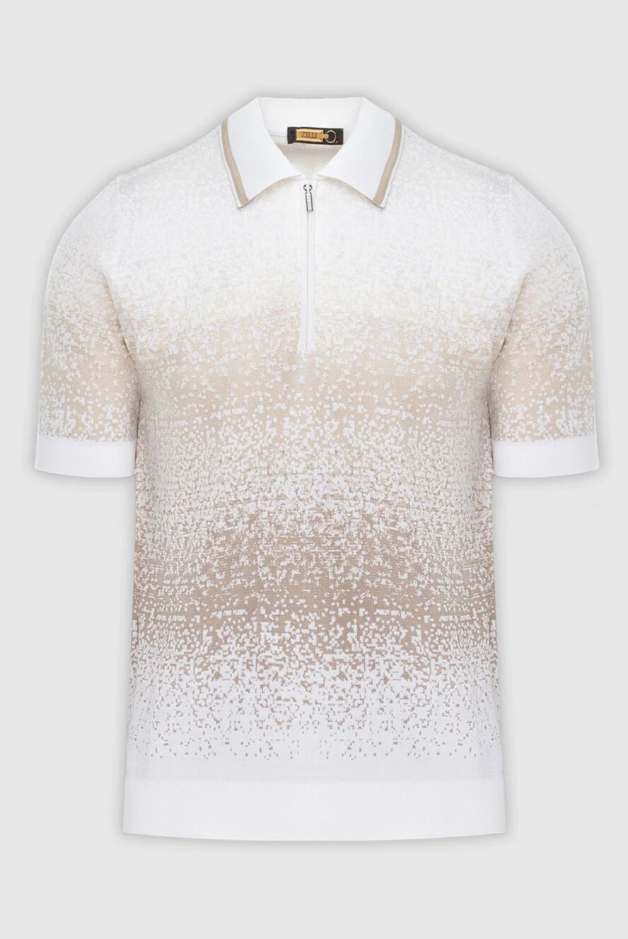 Zilli White cotton and silk polo for men - abstract pattern. Fastener: zipper. 70% silk 30% cotton. Country of manufacture: Italy. Care: specialized cleaning - photo 1