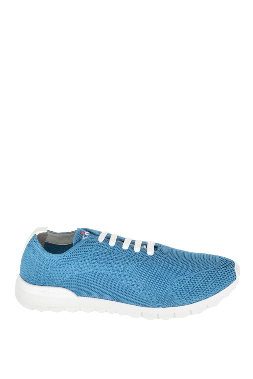 Kiton Blue textile sneakers for men - Logo, contrast sole. 90% cotton, 10% elastane. laces. height 2 cm. Country of manufacture: Italy. Care: specialized cleaning - photo 1