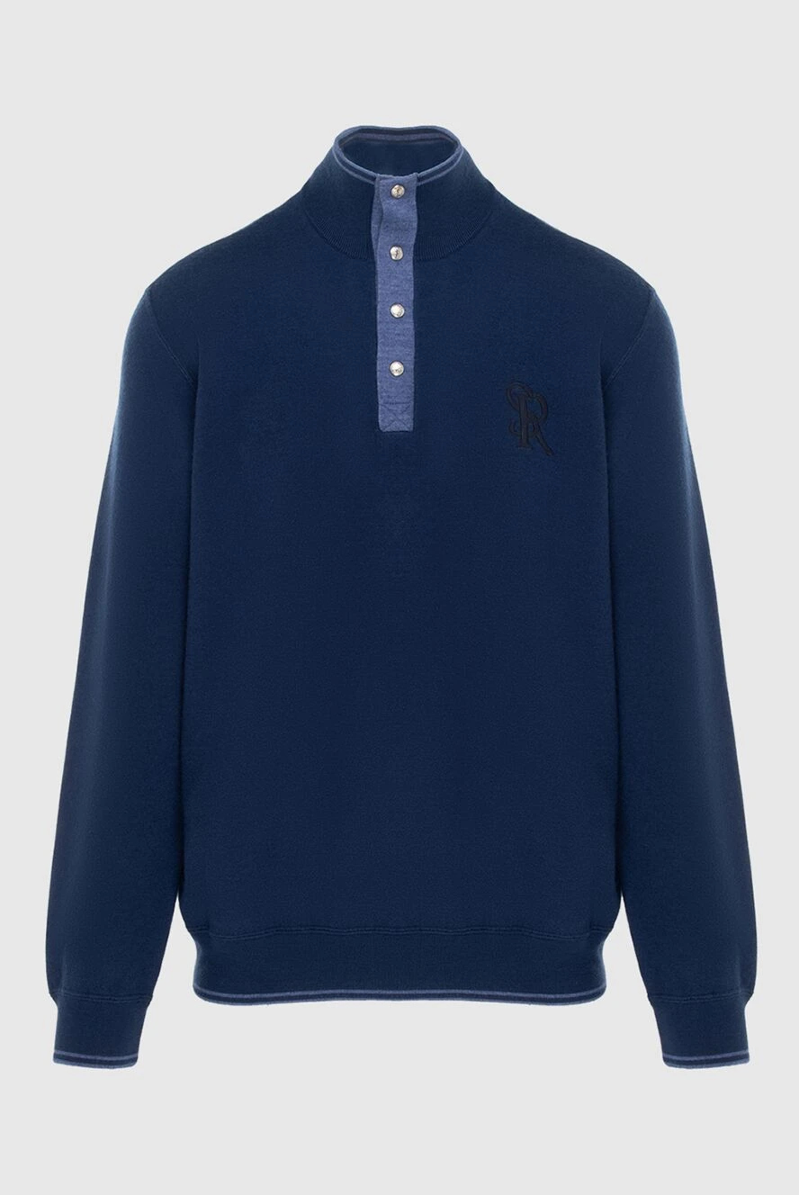 Stefano Ricci Cashmere and silk blue men's tee - Contrast collar. 70% cashmere, 30% silk. Closure: Buttons. Country of manufacture: Italy. Care: specialized cleaning - photo 1