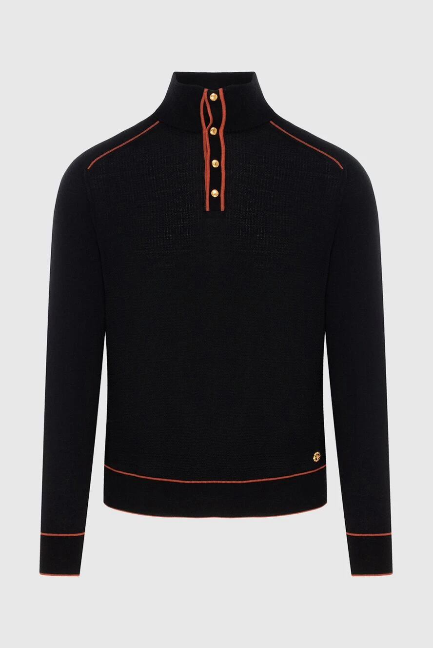 Stefano Ricci Black cashmere and silk tee for men - Contrast collar and cuffs. 70% cashmere, 30% silk. Closure: Buttons. Country of manufacture: Italy. Care: specialized cleaning - photo 1