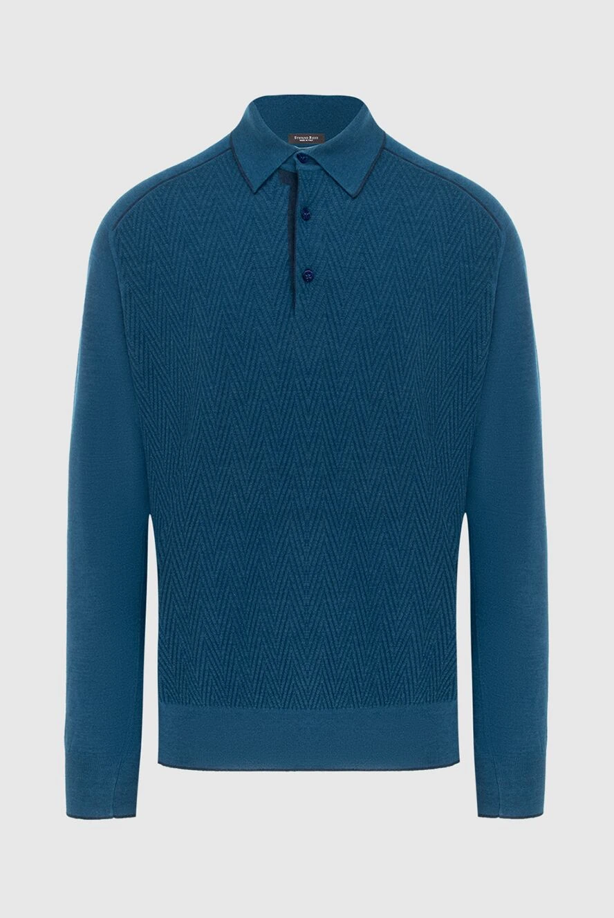 Stefano Ricci Long-sleeved silk and cashmere polo blue for men - Contrasting pattern, combination of two shades. Long sleeve. 70% cashmere, 30% silk. Closure: Buttons. Country of manufacture: Italy. Care: specialized cleaning - photo 1