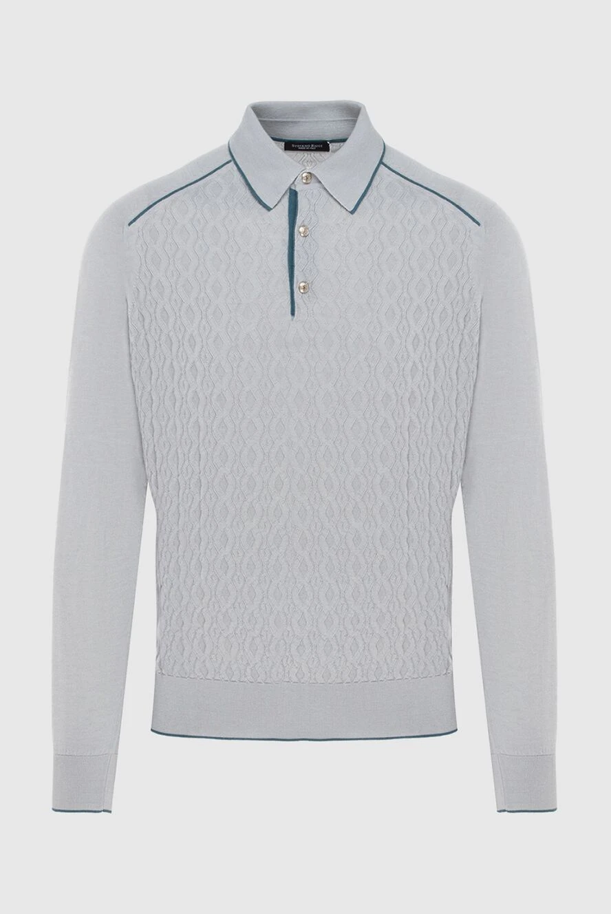 Stefano Ricci Поло с длинным рукавом из шелка и кашемира серое мужское - Контрастный узор, сочетание двух оттенков. Длинный рукав. 70% кашемир, 30% шёлк. Пуговицы. Страна производитель: Италия. Уход: специализированная чистка - фото 1