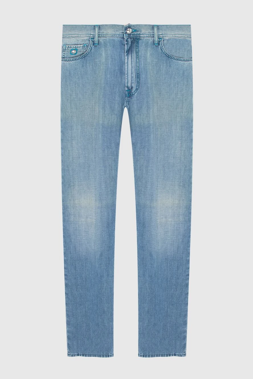 Stefano Ricci Джинси з бавовни та льону блакитні чоловічі - ефект потертості. 70% бавовна, 30% льон. гудзик, блискавка. три бічні кишені, дві кишені ззаду. Країна виробник: Італія. Догляд: спеціалізоване чищення - фото 1