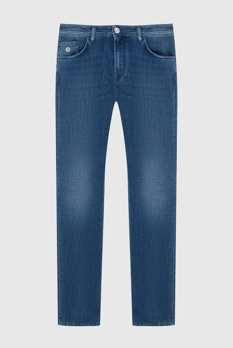 Stefano Ricci Men's blue jeans with eagle embroidery accent - worn effect. 76% cotton, 14% polyester, 8% viscose, 2% elastane. Closure: button, zipper. Three side pockets, two back pockets. Country of manufacture: Italy. Care: specialized cleaning - photo 1