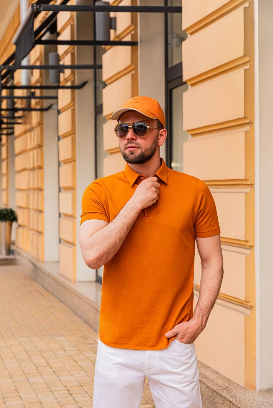 Loro Piana поло из хлопка оранжевое мужское 172562 — Мужские поло
