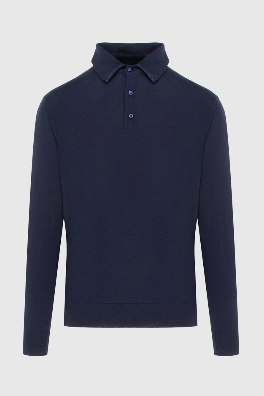 Stefano Ricci Long sleeve polo from silk, cashmere and crocodile leather blue men's - Crocodile skin inserts. Long sleeve. 70% cashmere, 30% silk, 100% crocodile skin. Buttons. Country of manufacture: Italy. Care: specialized cleaning - photo 1