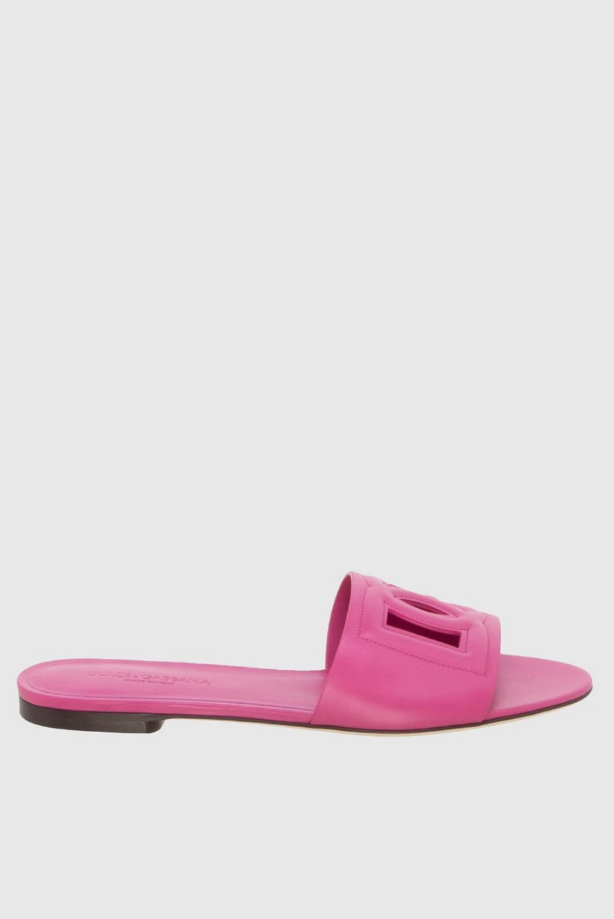 Dolce & Gabbana Women's leather slippers with an embossed logo, pink - embossed logo, contrasting sole. leather. Country of manufacture: Italy. Care: specialized cleaning - photo 1