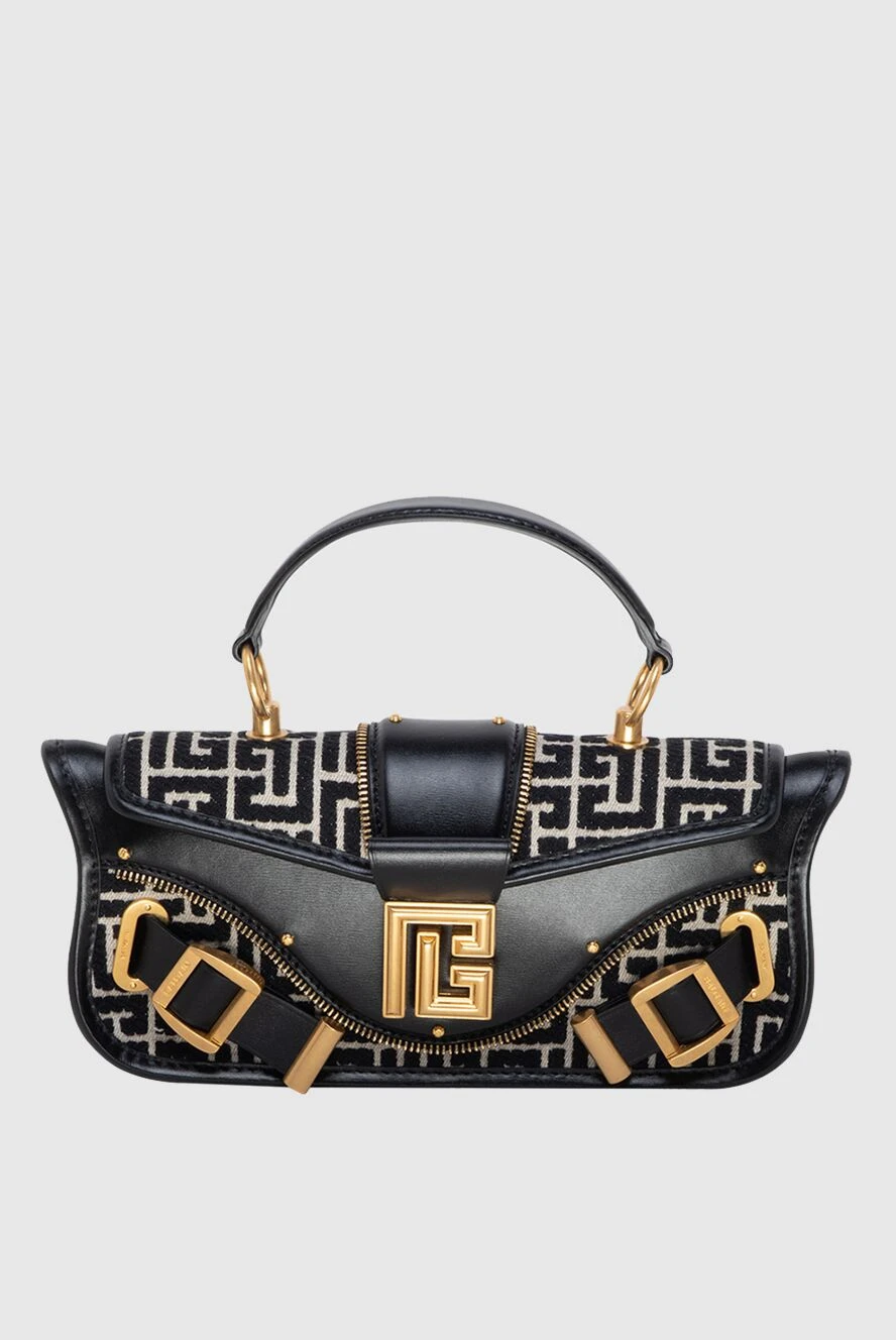 Balmain Women's black small bag with logo - gold-plated logo, logo print. cotton, polyester, genuine leather. Country of manufacture: Italy. Care: specialized cleaning - photo 1