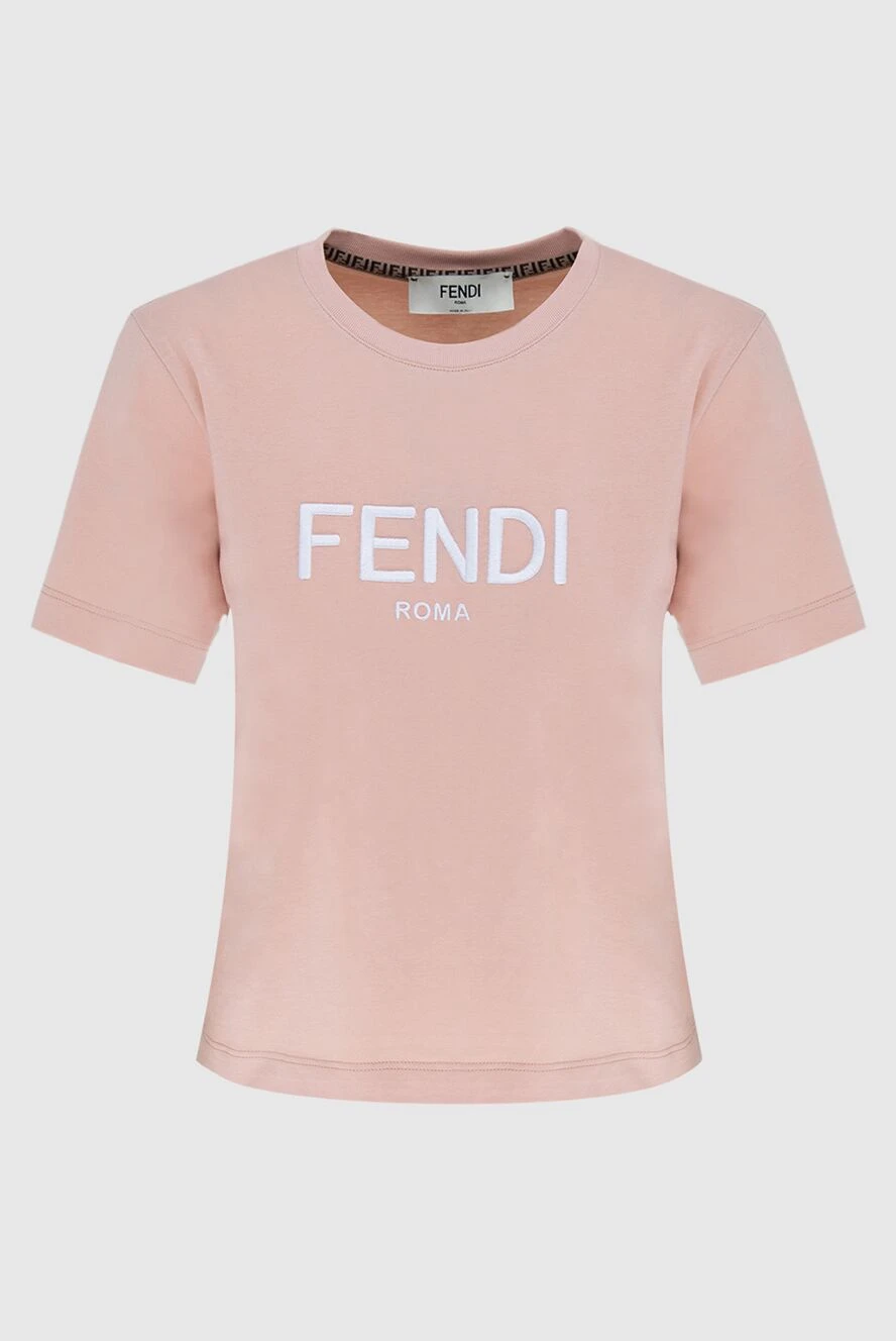 Fendi Beige cotton T-shirt for women - logo. 100% cotton. Country of manufacture: Italy. Care: specialized cleaning - photo 1