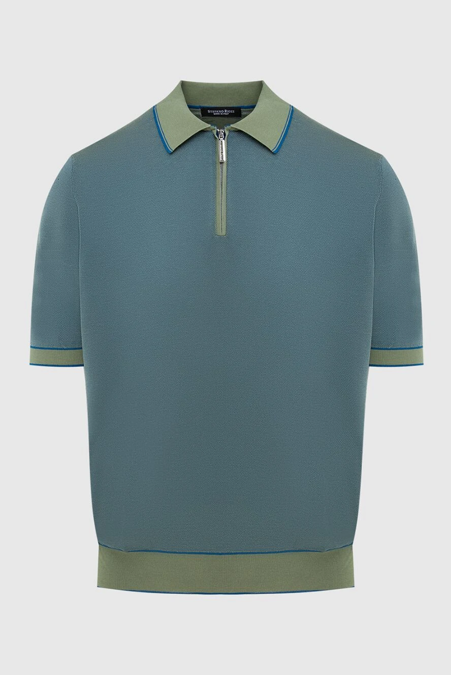 Stefano Ricci Поло з шовку та бавовни зелене чоловіче - Контрастне оздоблення. 55% бавовна, 45% шовк. Блискавка. Країна виробник: Італія. Догляд: спеціалізоване чищення - фото 1