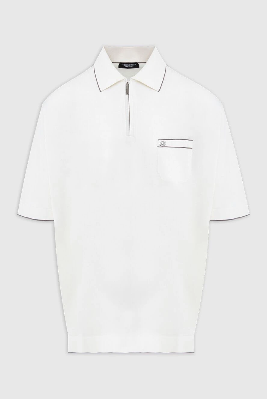 Stefano Ricci Поло з шовку біле чоловіче - Контрастні лінії на комірі. Контрастна нагрудна кишеня. 100% шовк. Блискавка. Країна виробник: Італія. Догляд: спеціалізоване чищення - фото 1