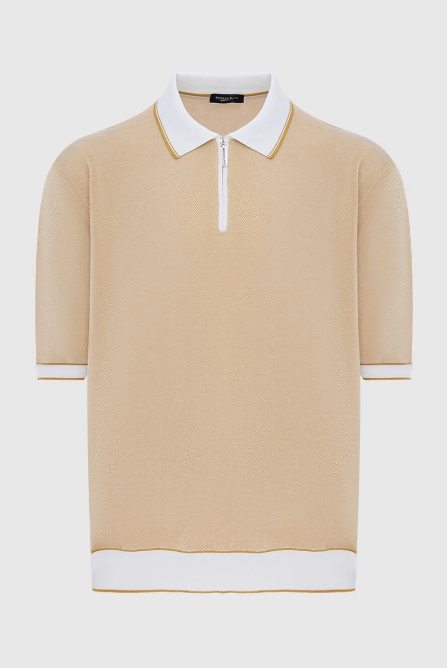 Stefano Ricci Beige cotton and silk polo for men - Contrasting lines on the collar and cuffs, contrast trim. 55% cotton, 45% silk. Closure: Zipper. Country of manufacture: Italy. Care: specialized cleaning - photo 1