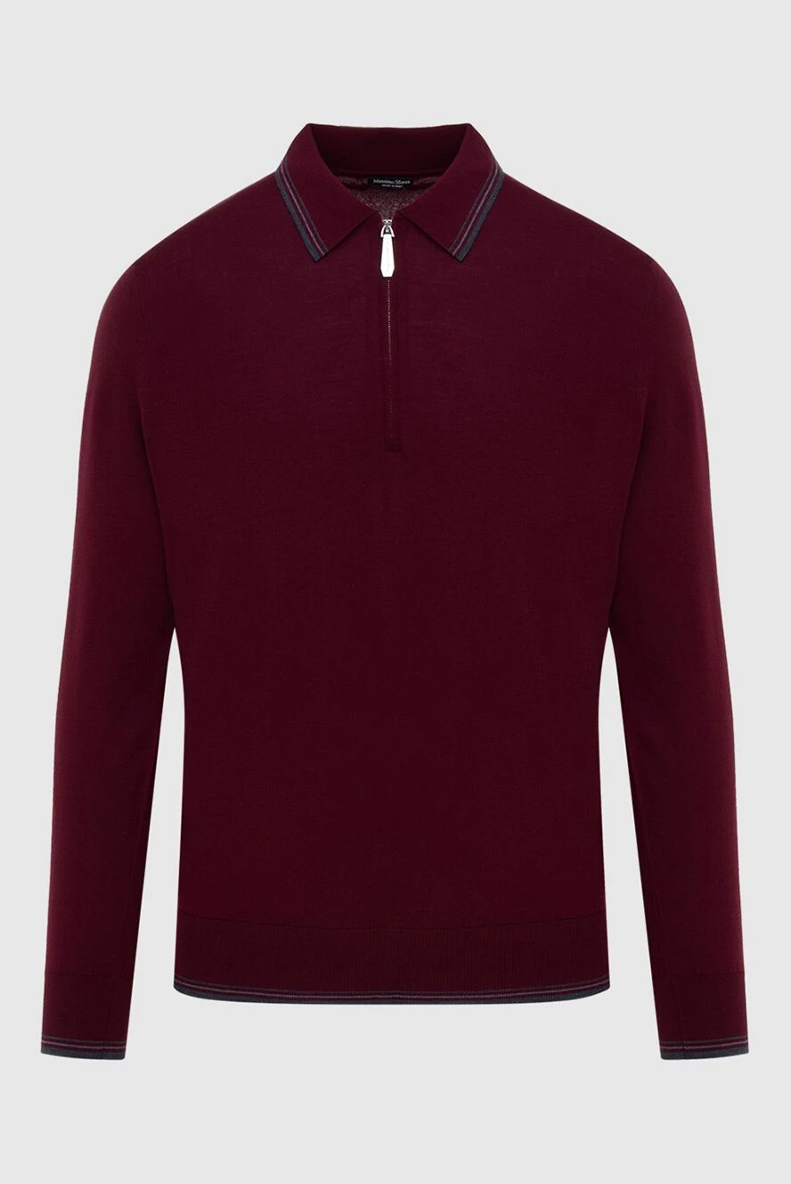 Massimo Sforza Long-sleeved polo with wool and silk burgundy men's - Contrasting collar stripes. Long sleeve. 70% wool, 30% silk. Closure: Zipper. Country of manufacture: Italy. Care: specialized cleaning - photo 1