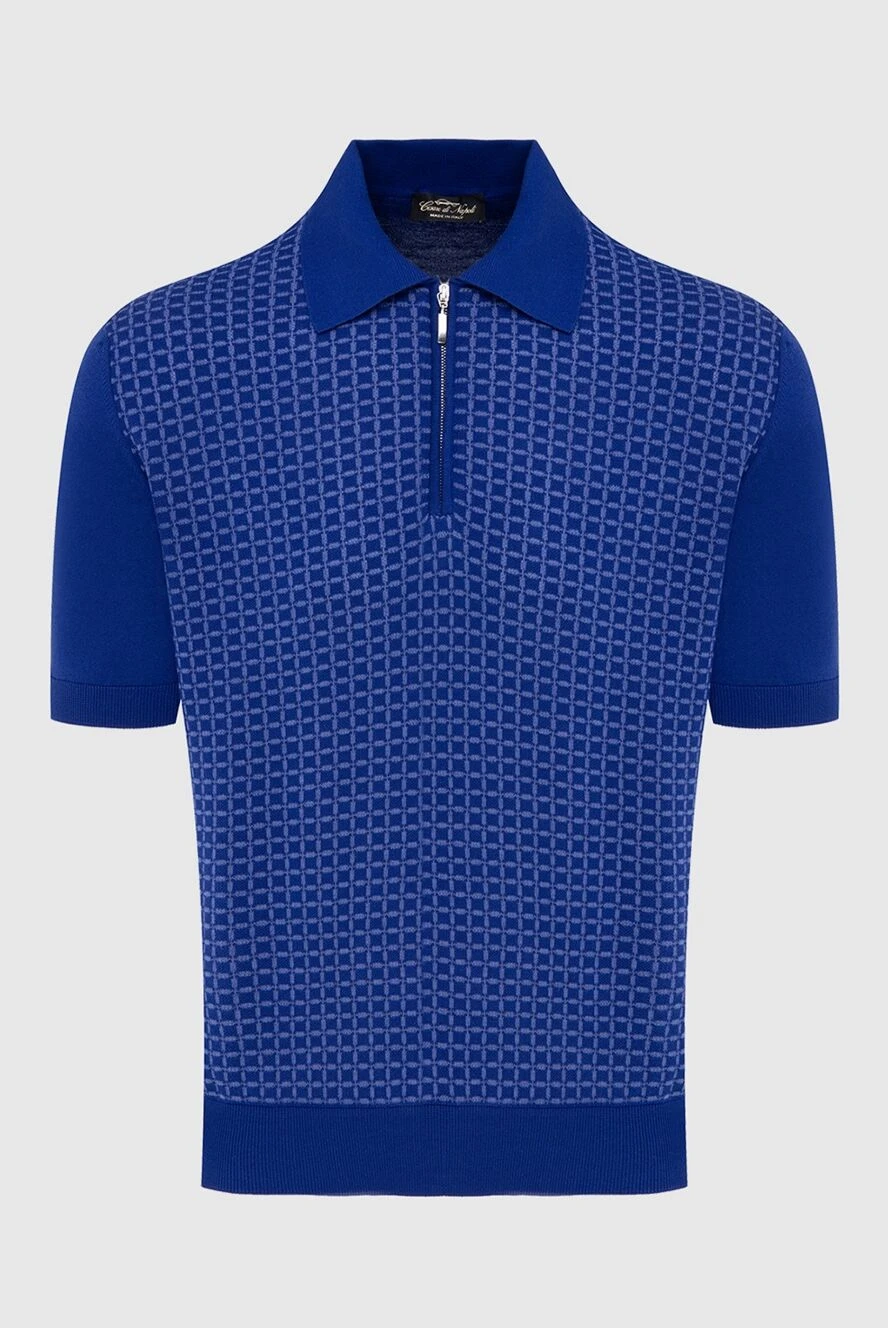 Cesare di Napoli Cotton polo blue for men - Checkered pattern, contrast cuffs and collar. 100% cotton. Closure: Zipper. Country of manufacture: Italy. Care: specialized cleaning - photo 1