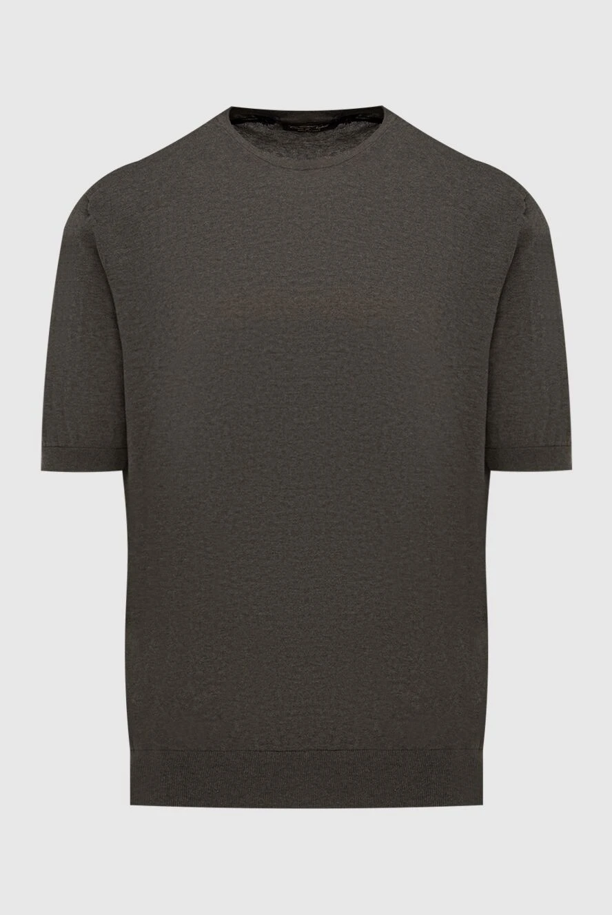Cesare di Napoli Green melange cotton short-sleeve jumper for men (markdown) - Short sleeve. 100% cotton. Country of manufacture: Italy. Care: specialized cleaning - photo 1
