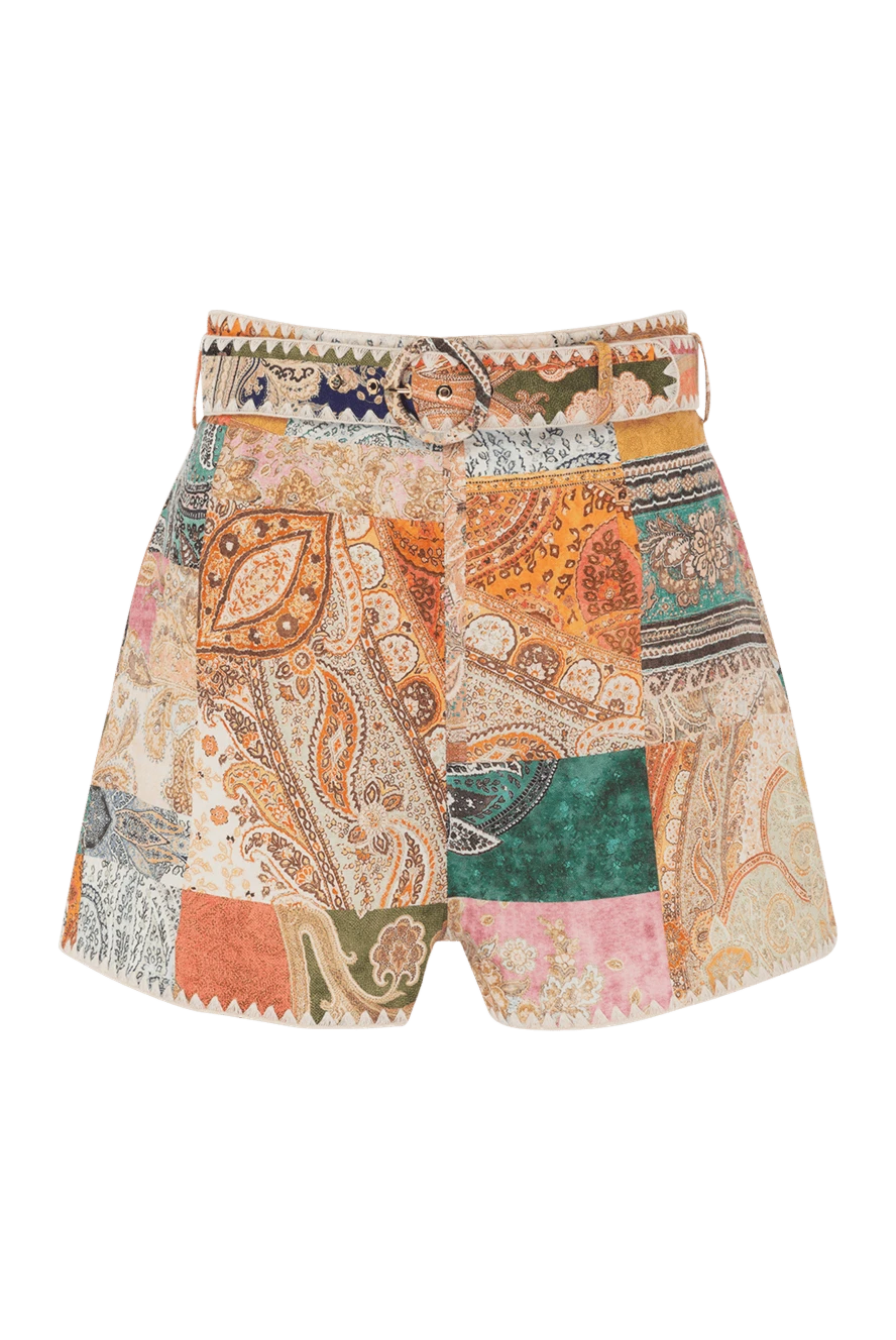 Zimmermann Beige linen and silk shorts for women - abstract pattern. linen, silk. Fastener: belt. Country of manufacture: Italy. Care: specialized cleaning - photo 1