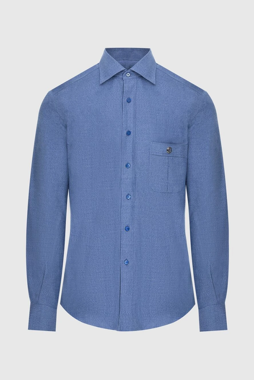 Stefano Ricci Сорочка чоловіча блакитна бавовняна з кишенею - бавовна. гудзики. Країна виробник: Італія. Догляд: спеціалізоване чищення - фото 1