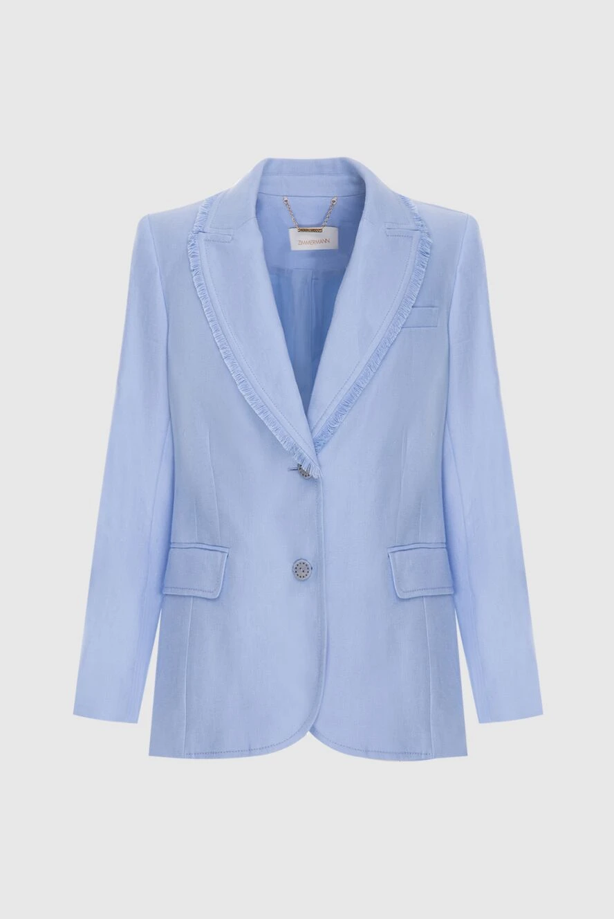 Zimmermann Women's blue jacket with fringe along the lapel - 100% linen. 3. Country of manufacture: Italy. Care: specialized cleaning - photo 1