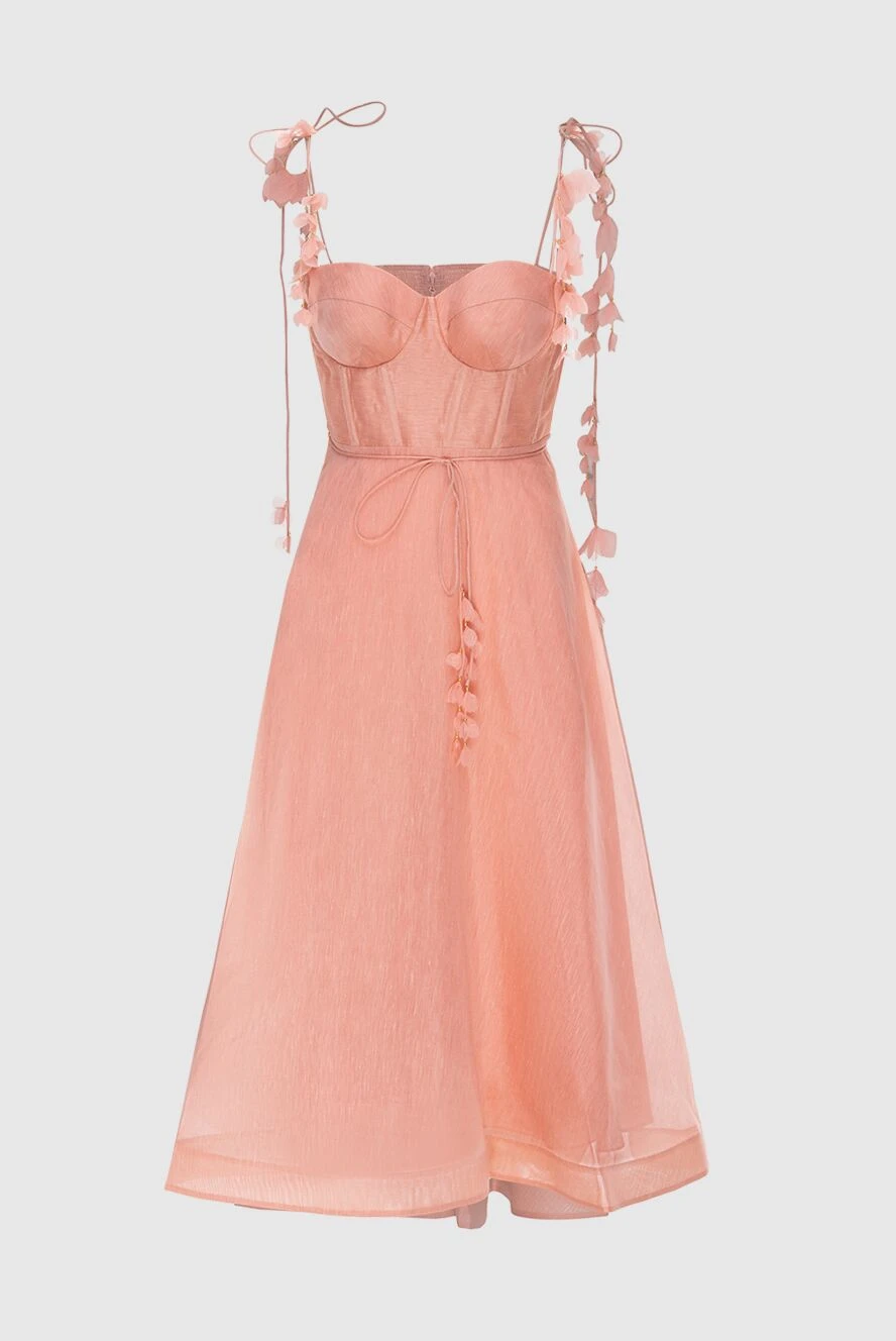 Zimmermann Women's pink midi dress with corset top - corset top, sleeveless, decorative tie at the waist. linen, silk. hidden zipper. Country of manufacture: Italy. Care: specialized cleaning - photo 1