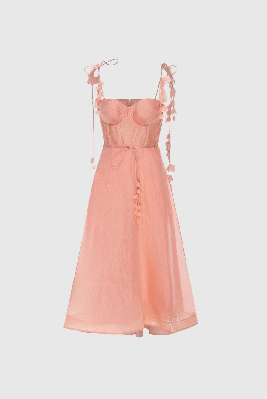 Zimmermann Women's pink midi dress with corset top - corset top, sleeveless, decorative tie at the waist. linen, silk. hidden zipper. Country of manufacture: Italy. Care: specialized cleaning - photo 1