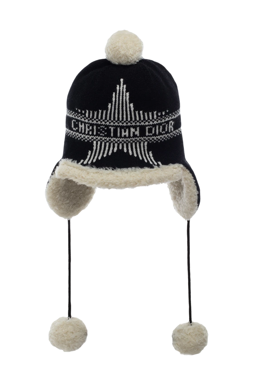 Dior Black wool and cashmere hat for women - pom-pom, textured knit, logo. wool, cashmere. Country of manufacture: Italy. Care: specialized cleaning - photo 1