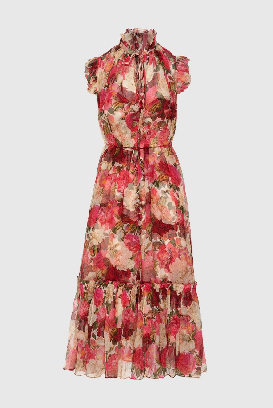 Zimmermann Women's red dress with floral print - Decoration: Sleeveless, Floral print, Ruffles and gathering fabric, V-neck with ties on the collar. silk. laces. Country of manufacture: Italy. Care: specialized cleaning - photo 1