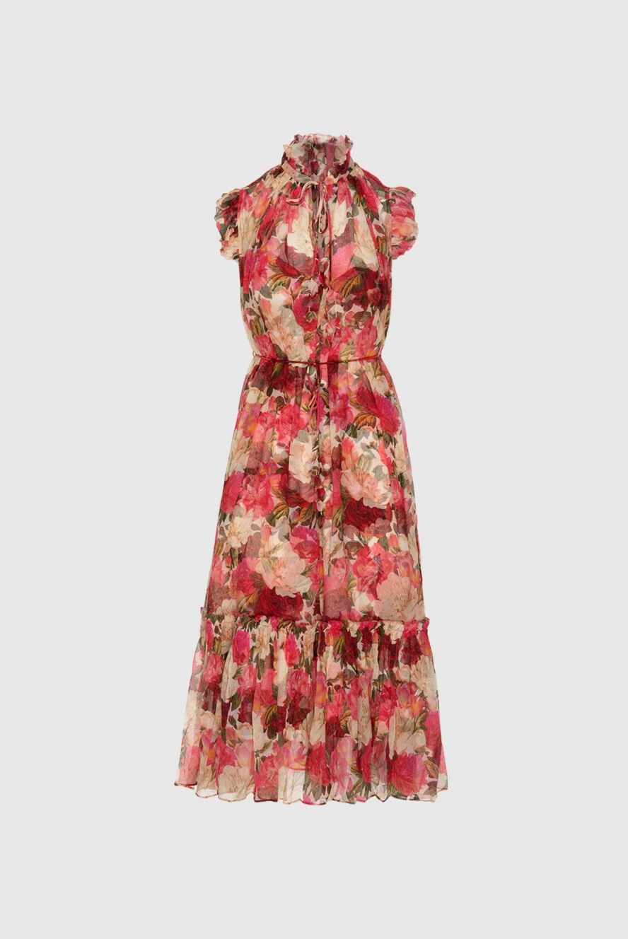 Zimmermann Women's red dress with floral print - Decoration: Sleeveless, Floral print, Ruffles and gathering fabric, V-neck with ties on the collar. silk. laces. Country of manufacture: Italy. Care: specialized cleaning - photo 1