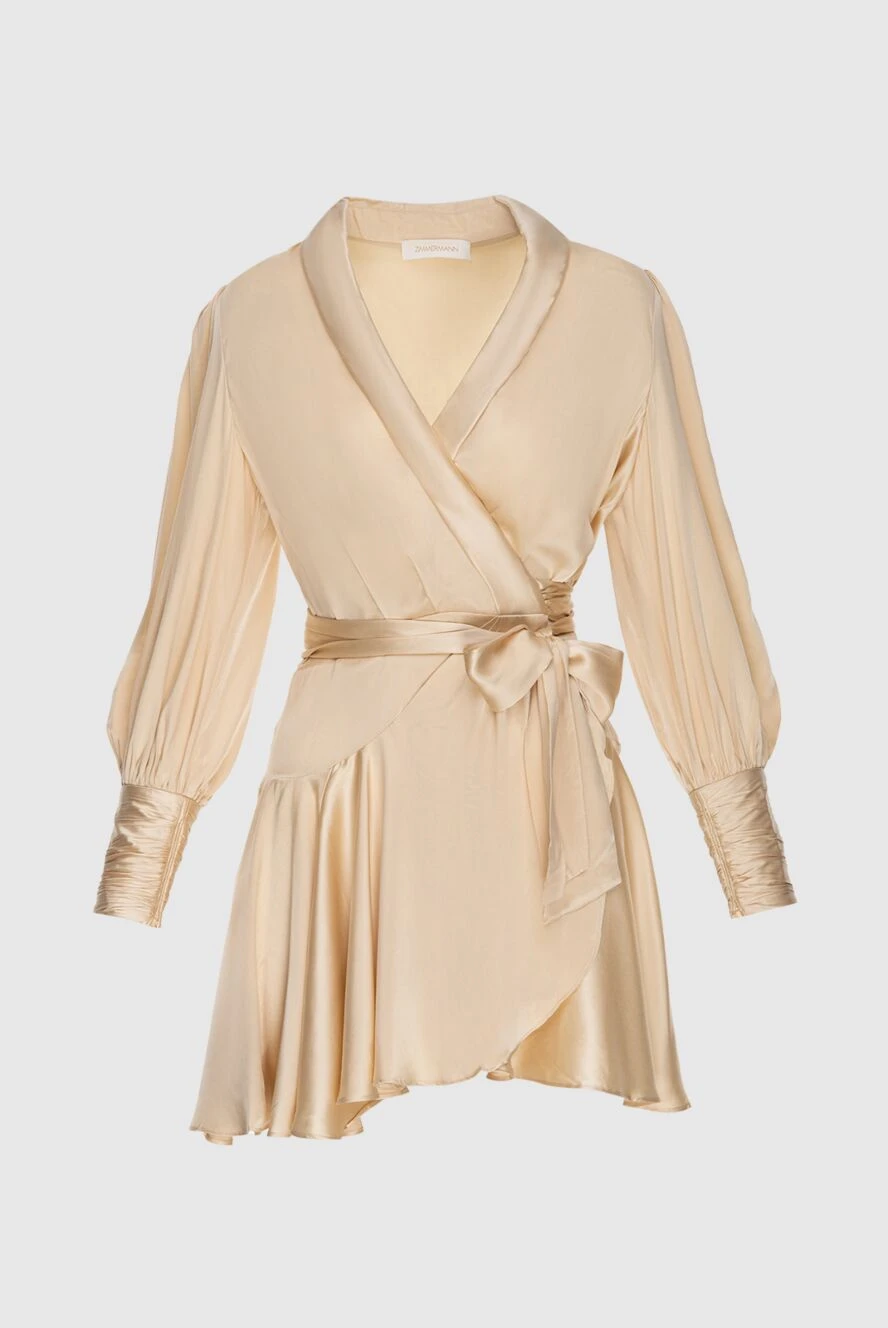 Zimmermann Women's beige silk mini dress with long sleeves and a belt - V-neck, waist belt. silk. laces. Country of manufacture: Italy. Care: specialized cleaning - photo 1