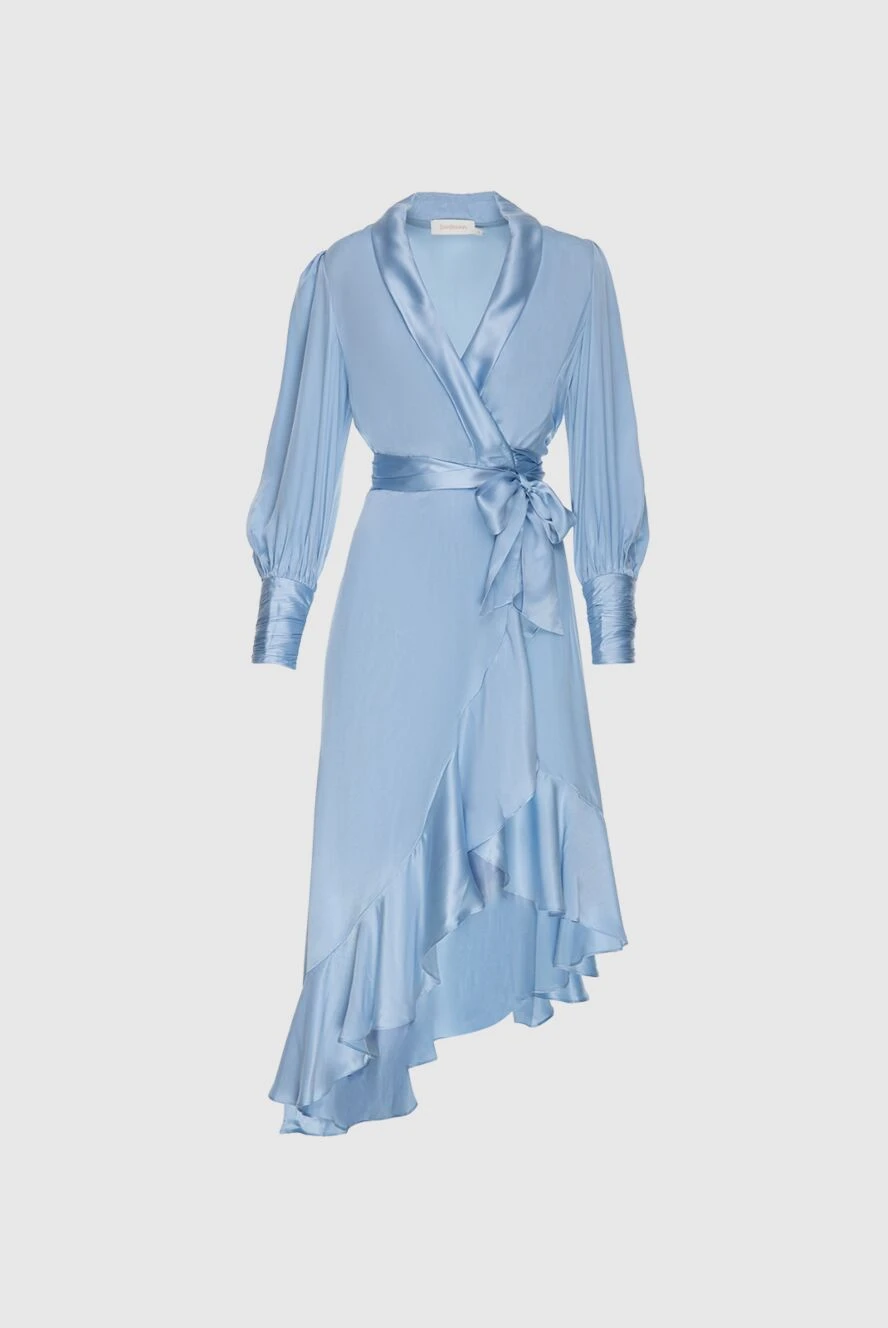 Zimmermann Women's blue silk midi dress with long sleeves and a belt - V-neckline, waist belt, asymmetrical skirt. silk. laces. Country of manufacture: Italy. Care: specialized cleaning - photo 1