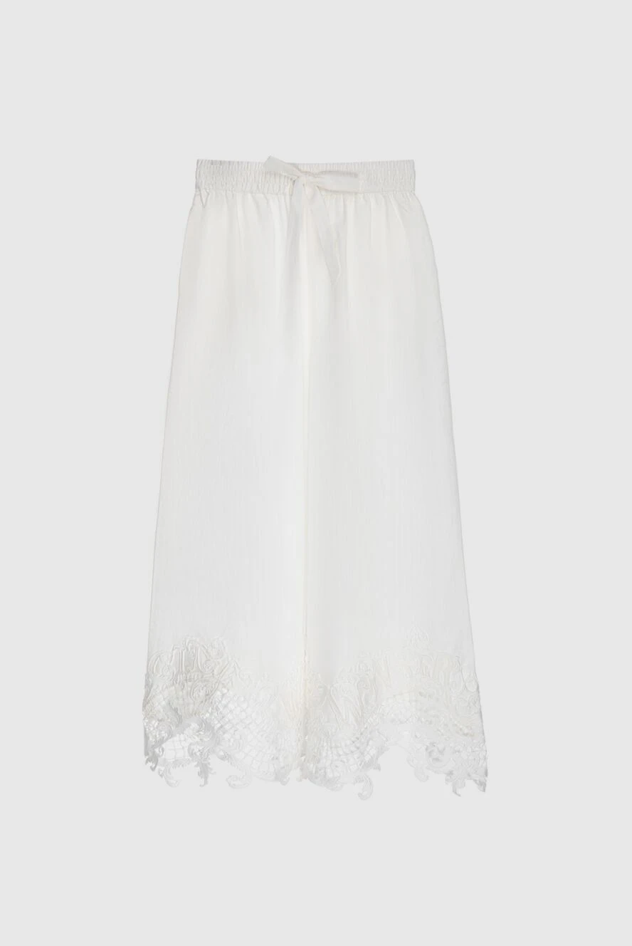 Zimmermann Pants for women white with lace on the bottom - high waist, elastic waistband with drawstring, lace embroidery on the hem. 75% cotton, 25% silk. Country of manufacture: Italy. Care: specialized cleaning - photo 1