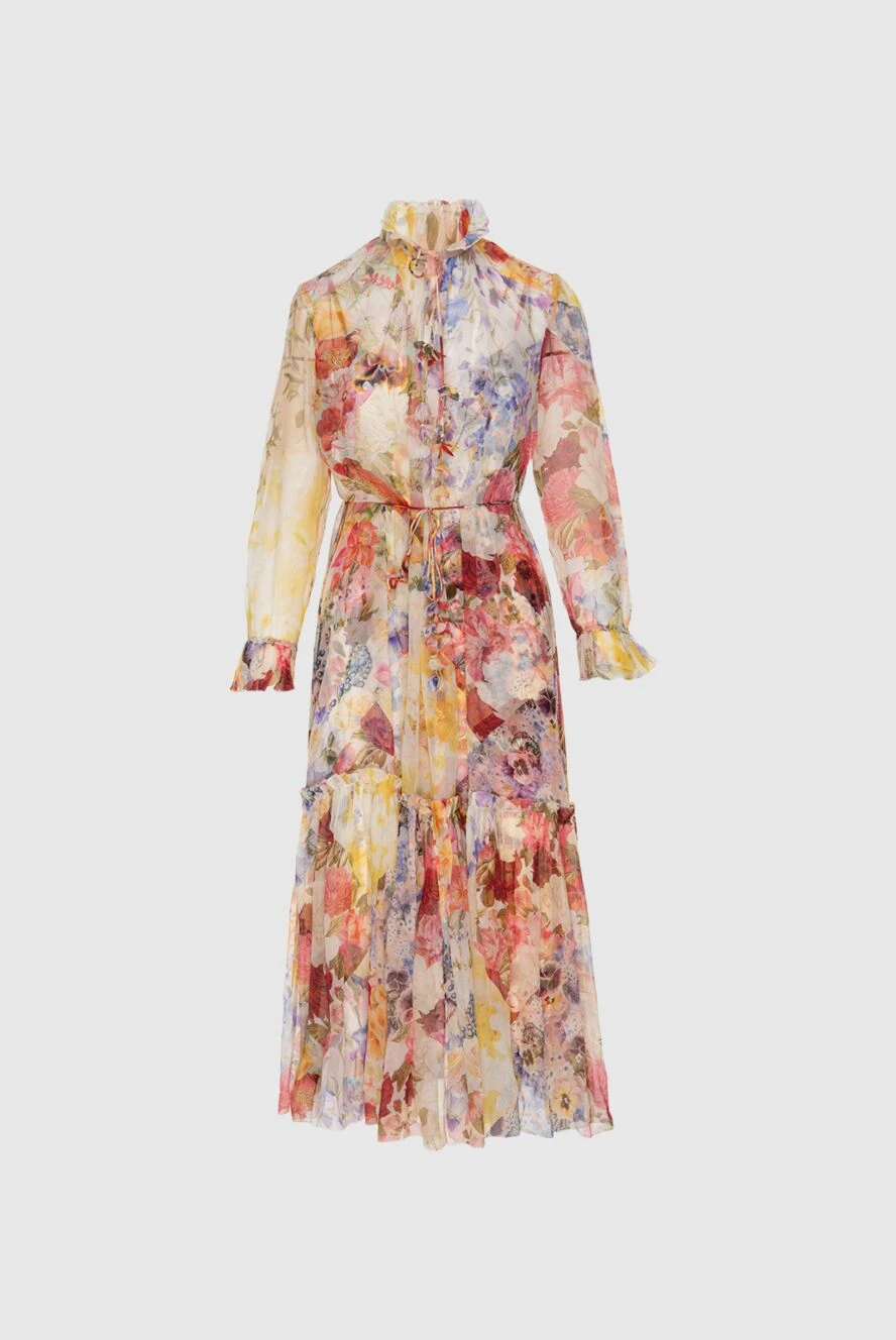 Zimmermann Red silk women's midi dress with floral print - flower applique on the collar and ties, removable tie on the waist, floral print. silk. laces. Country of manufacture: Italy. Care: specialized cleaning - photo 1